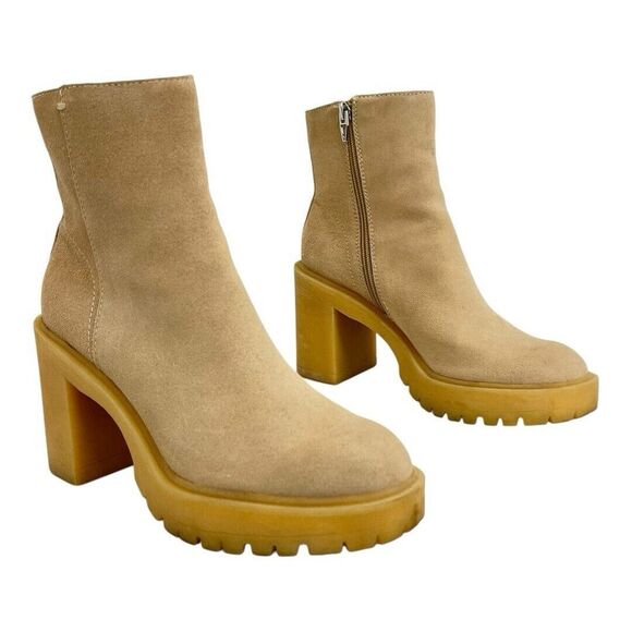 Dolce Vita Womens Size 6.5 Beige Suede Chunky Block Heel Boots - Picture 1 of 8